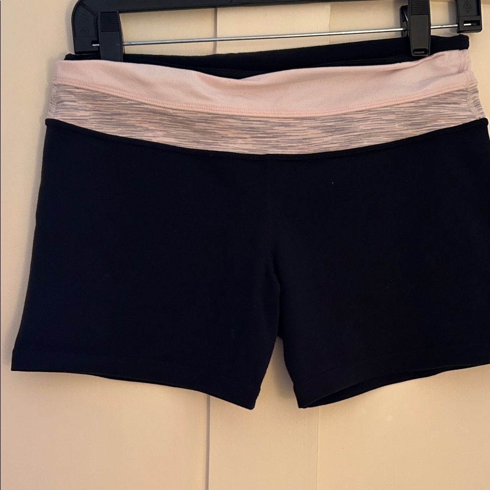LuluLemon Women's Black Shorts with Light Pink Waistband